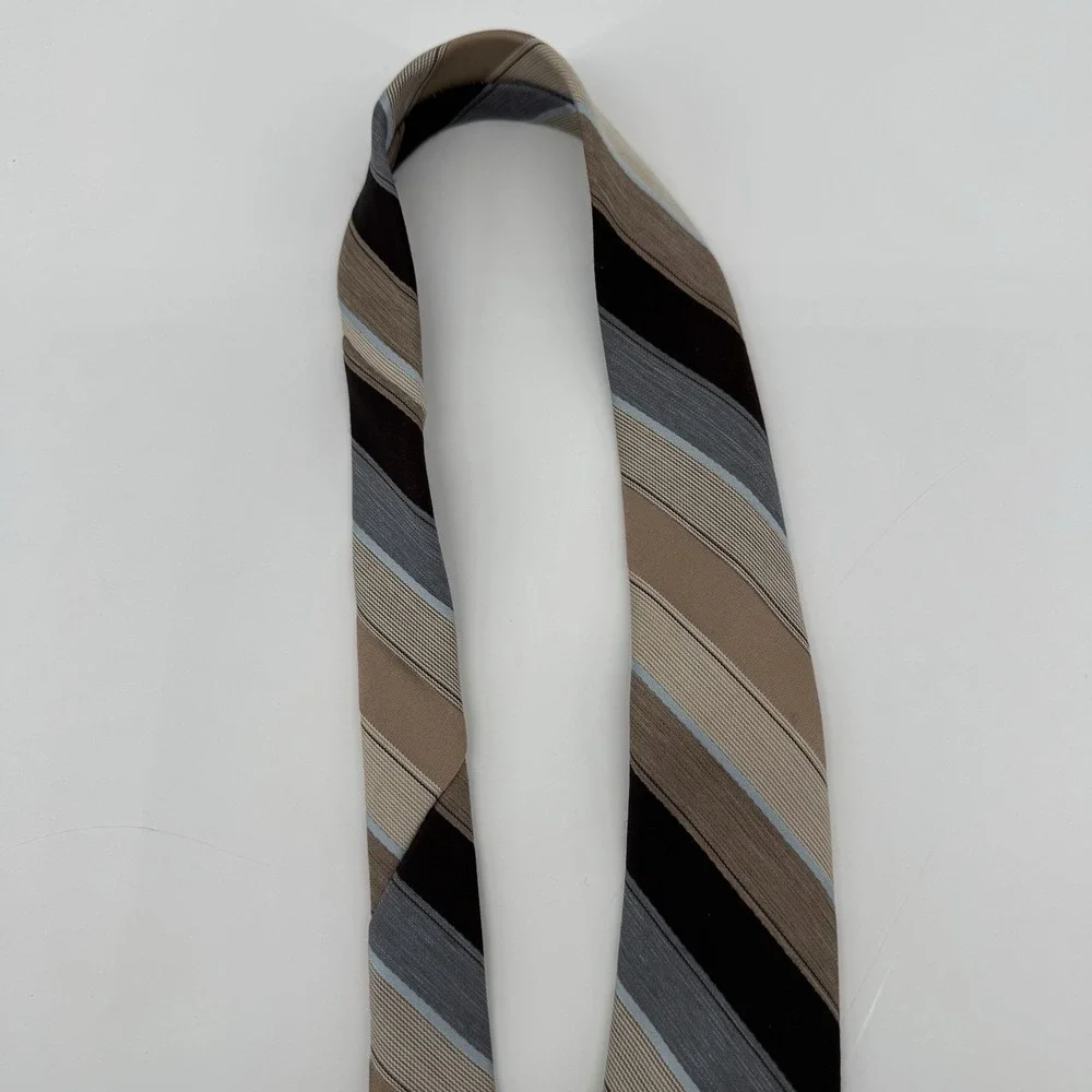 Vintage Philippe Longuet Paris NY Silk Tie Brown Blue Striped 56.5